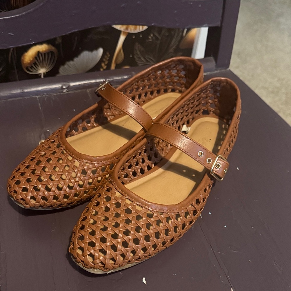 Brown Woven Mary Jane Flats - Sylvia Women's Casual Shoes universal Thread